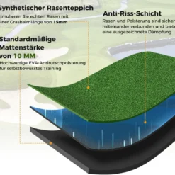 3-in-1-Abschlagmatte für Golf mit Kunstrasen 2 Golf-Tees 2 Ausrichtungsstäben & 6 vorgebohrten Abschlaglöchern 152 x 92 cm 27 mm