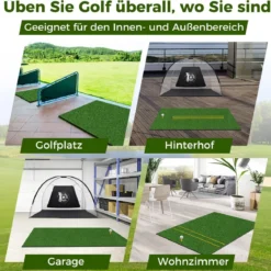 3-in-1-Abschlagmatte für Golf mit Kunstrasen 2 Golf-Tees 2 Ausrichtungsstäben & 6 vorgebohrten Abschlaglöchern 152 x 92 cm 27 mm