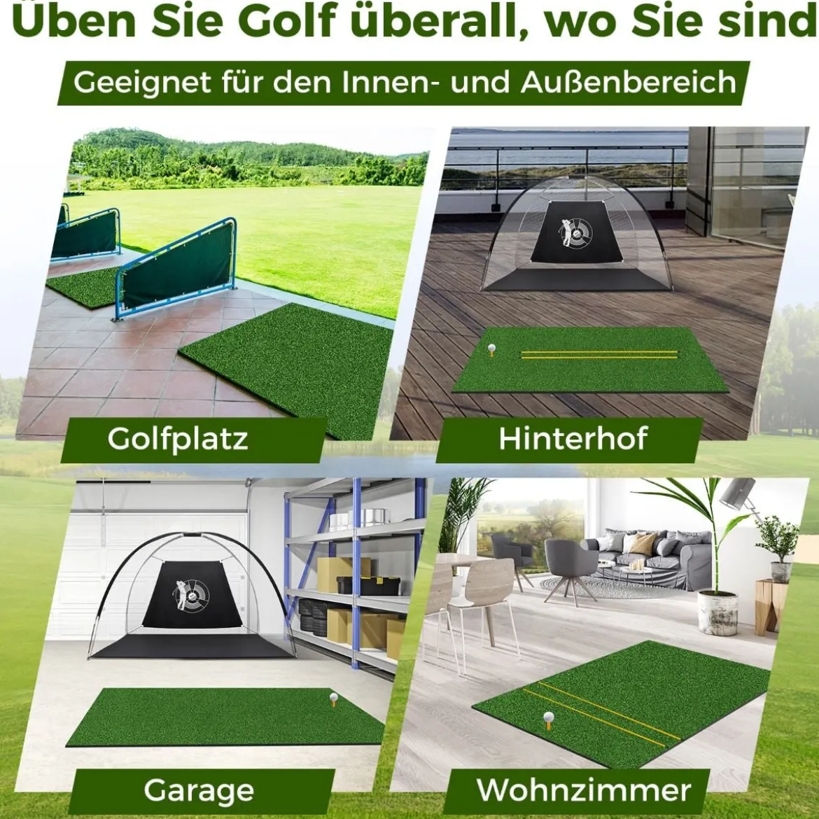 3-in-1-Abschlagmatte für Golf mit Kunstrasen 2 Golf-Tees 2 Ausrichtungsstäben & 6 vorgebohrten Abschlaglöchern 152 x 92 cm 27 mm