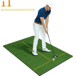 3-in-1-Abschlagmatte für Golf mit Kunstrasen 2 Golf-Tees 2 Ausrichtungsstäben & 6 vorgebohrten Abschlaglöchern 152 x 92 cm 27 mm