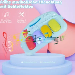 4 in 1 Aktivitätsmatte Baby-Spielmatte Musikalisches Klavier mit Lichtern 86 x 86 x 47 cm Blau