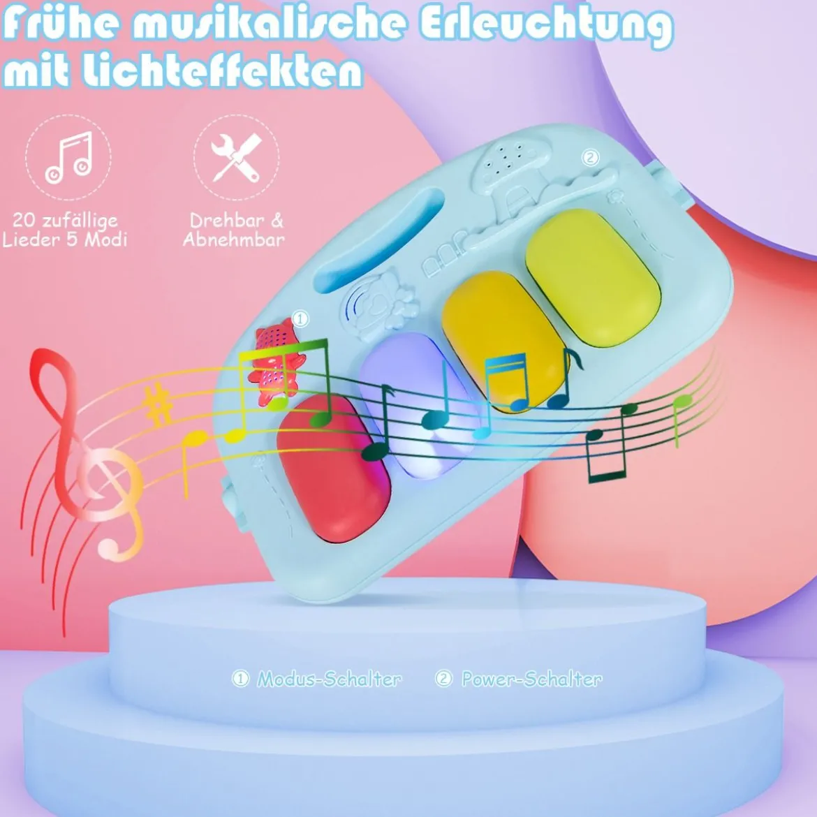 4 in 1 Aktivitätsmatte Baby-Spielmatte Musikalisches Klavier mit Lichtern 86 x 86 x 47 cm Blau