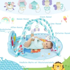 4 in 1 Aktivitätsmatte Baby-Spielmatte Musikalisches Klavier mit Lichtern 86 x 86 x 47 cm Blau