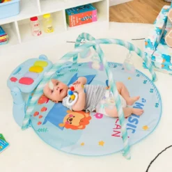 4 in 1 Aktivitätsmatte Baby-Spielmatte Musikalisches Klavier mit Lichtern 86 x 86 x 47 cm Blau