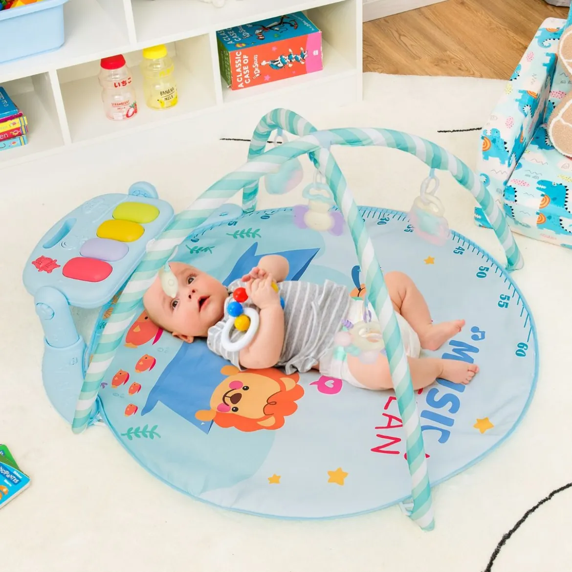 4 in 1 Aktivitätsmatte Baby-Spielmatte Musikalisches Klavier mit Lichtern 86 x 86 x 47 cm Blau