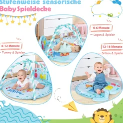 4 in 1 Aktivitätsmatte Baby-Spielmatte Musikalisches Klavier mit Lichtern 86 x 86 x 47 cm Blau