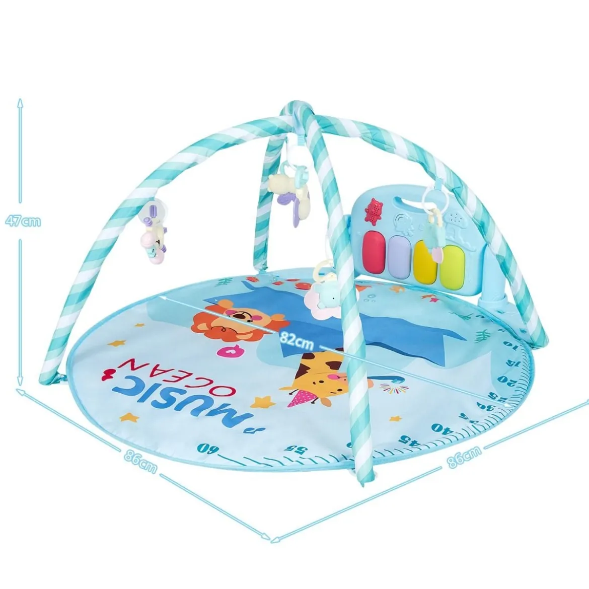 4 in 1 Aktivitätsmatte Baby-Spielmatte Musikalisches Klavier mit Lichtern 86 x 86 x 47 cm Blau