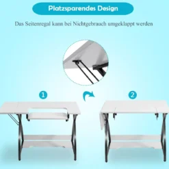 2 in 1 Arbeitstisch und Nähtisch Mehrzwecktisch Computertisch Schreibtisch Nähmaschinenplattform 116,5 x 59,5 x 76 cm