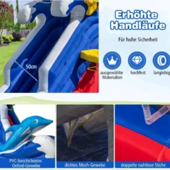 6 in 1 Aufblasbare Hüpfburg mit Kletterwand & Spritzpool & Wasserkanone & Basketballkorb