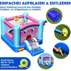 3 in 1 Aufblasbare Hüpfburg mit Sprungbereich & Rutsche & Basketballkorb 255 x 352 x 194 cm Bunt