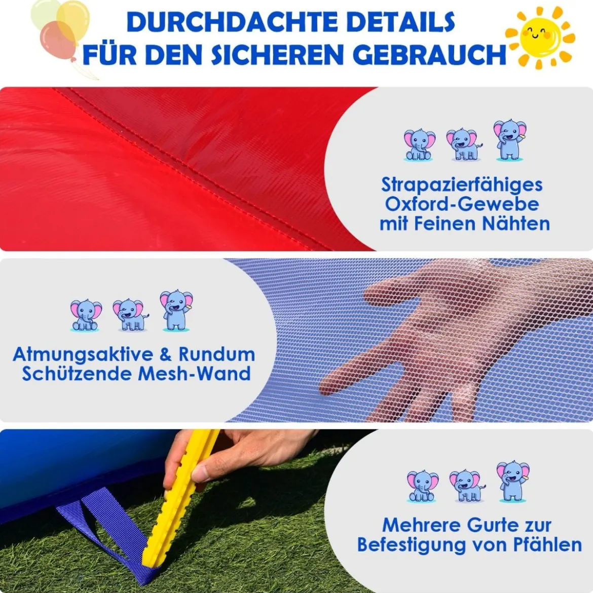 3 in 1 Aufblasbare Hüpfburg mit Sprungbereich & Rutsche & Basketballkorb 255 x 352 x 194 cm Bunt