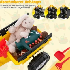 3-in-1-Aufsitzbagger für Kinder Bulldozer mit 6 Rädern 178 x 42 x 60 cm Gelb