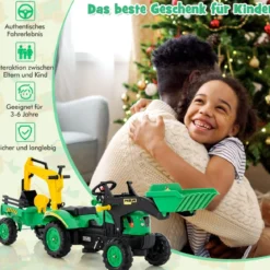 3-in-1-Aufsitzbagger für Kinder Bulldozer mit 6 Rädern 178 x 42 x 60 cm Grün