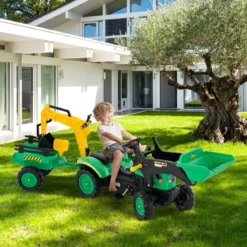 3-in-1-Aufsitzbagger für Kinder Bulldozer mit 6 Rädern 178 x 42 x 60 cm Grün