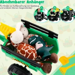 3-in-1-Aufsitzbagger für Kinder Bulldozer mit 6 Rädern 178 x 42 x 60 cm Grün