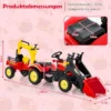 3-in-1-Aufsitzbagger für Kinder Bulldozer mit 6 Rädern abnehmbarem Anhänger & Grabschaufel Spielzeugbagger Rot