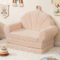 2 in 1 ausklappbares Kindersofa Kindersessel mit Schlaffunktion Kindercouch für Jungen Beige