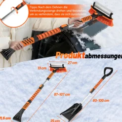 4 in 1 Auto Eiskratzer mit Schneebürste & 180° Drehbarer Kopf & 3 Stufig Verstellbarer Stange Schneebesen