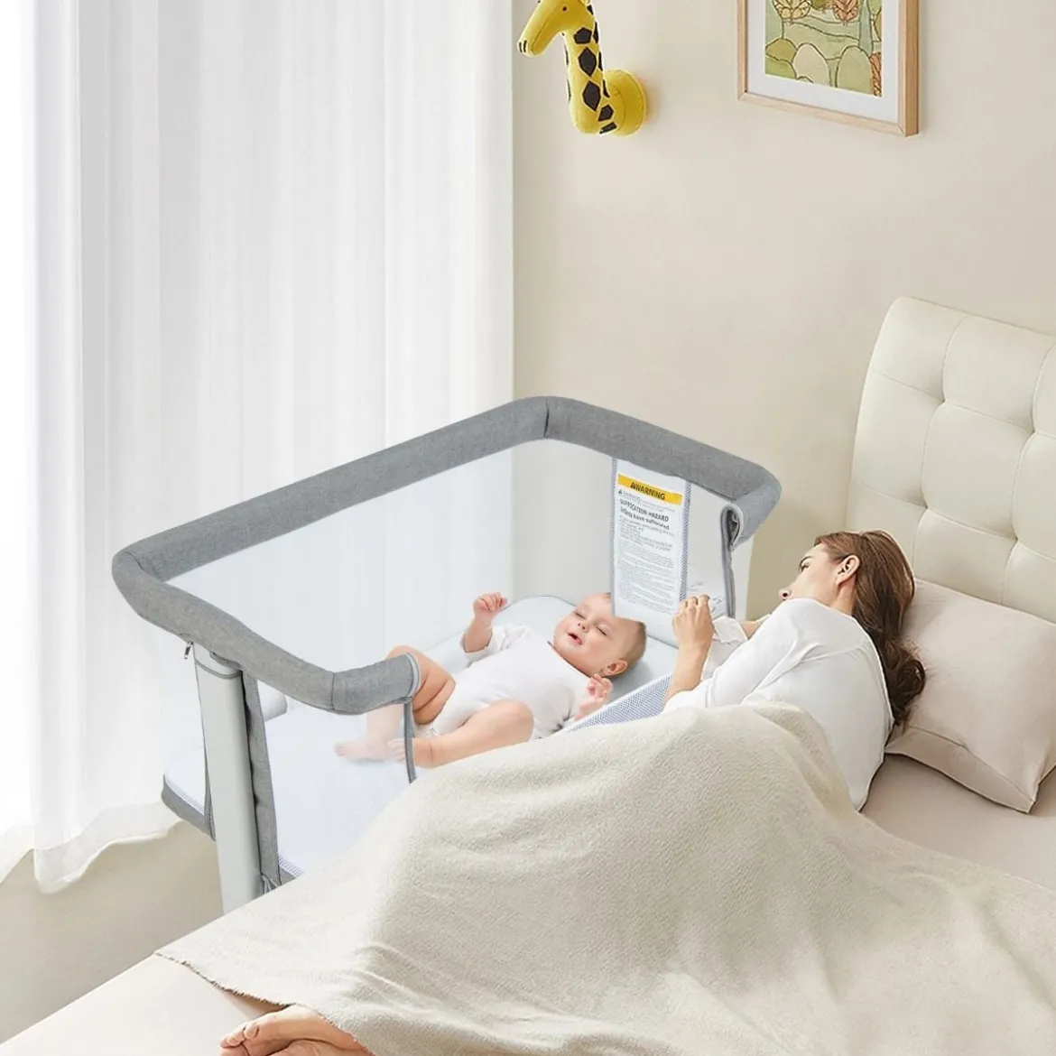 3 in 1 Babybett & Babywiege & Kinderbett mit Matratze Beistellbett mit Tragetasche Stubenwagen