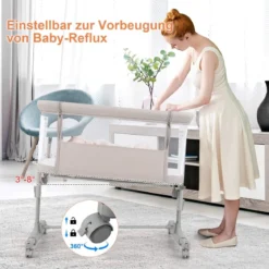 3 in 1 Babybett & Babywiege & Kinderbett mit Matratze Beistellbett mit Tragetasche Stubenwagen