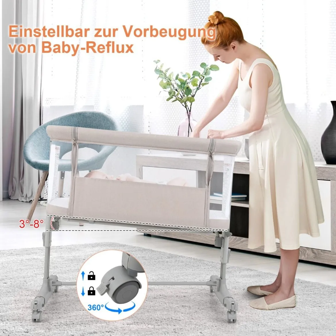 3 in 1 Babybett & Babywiege & Kinderbett mit Matratze Beistellbett mit Tragetasche Stubenwagen