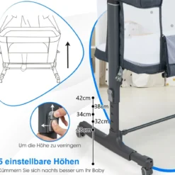 3 in 1 Babybett & Babywiege & Kinderbett mit Matratze Beistellbett mit Tragetasche Stubenwagen