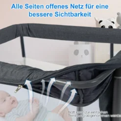3 in 1 Babybett & Babywiege & Kinderbett mit Matratze Beistellbett mit Tragetasche Stubenwagen