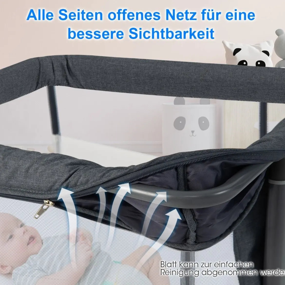 3 in 1 Babybett & Babywiege & Kinderbett mit Matratze Beistellbett mit Tragetasche Stubenwagen