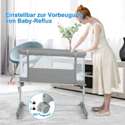 3 in 1 Babybett & Babywiege & Kinderbett mit Matratze Beistellbett mit Tragetasche Stubenwagen