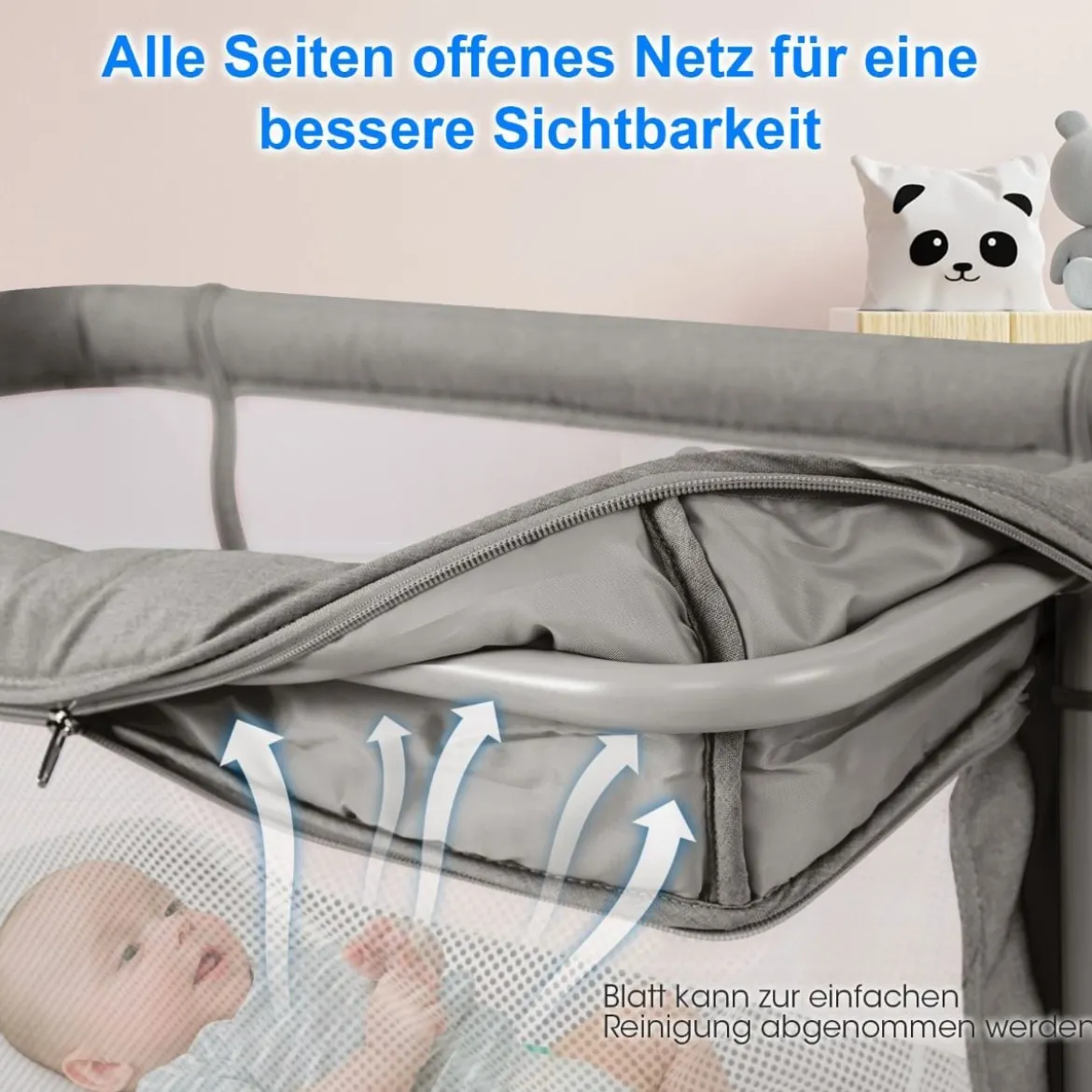 3 in 1 Babybett & Babywiege & Kinderbett mit Matratze Beistellbett mit Tragetasche Stubenwagen