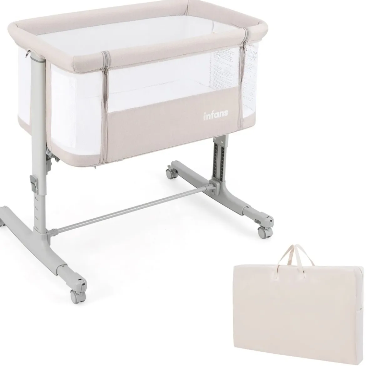 3 in 1 Babybett & Babywiege & Kinderbett mit Matratze Beistellbett mit Tragetasche Stubenwagen