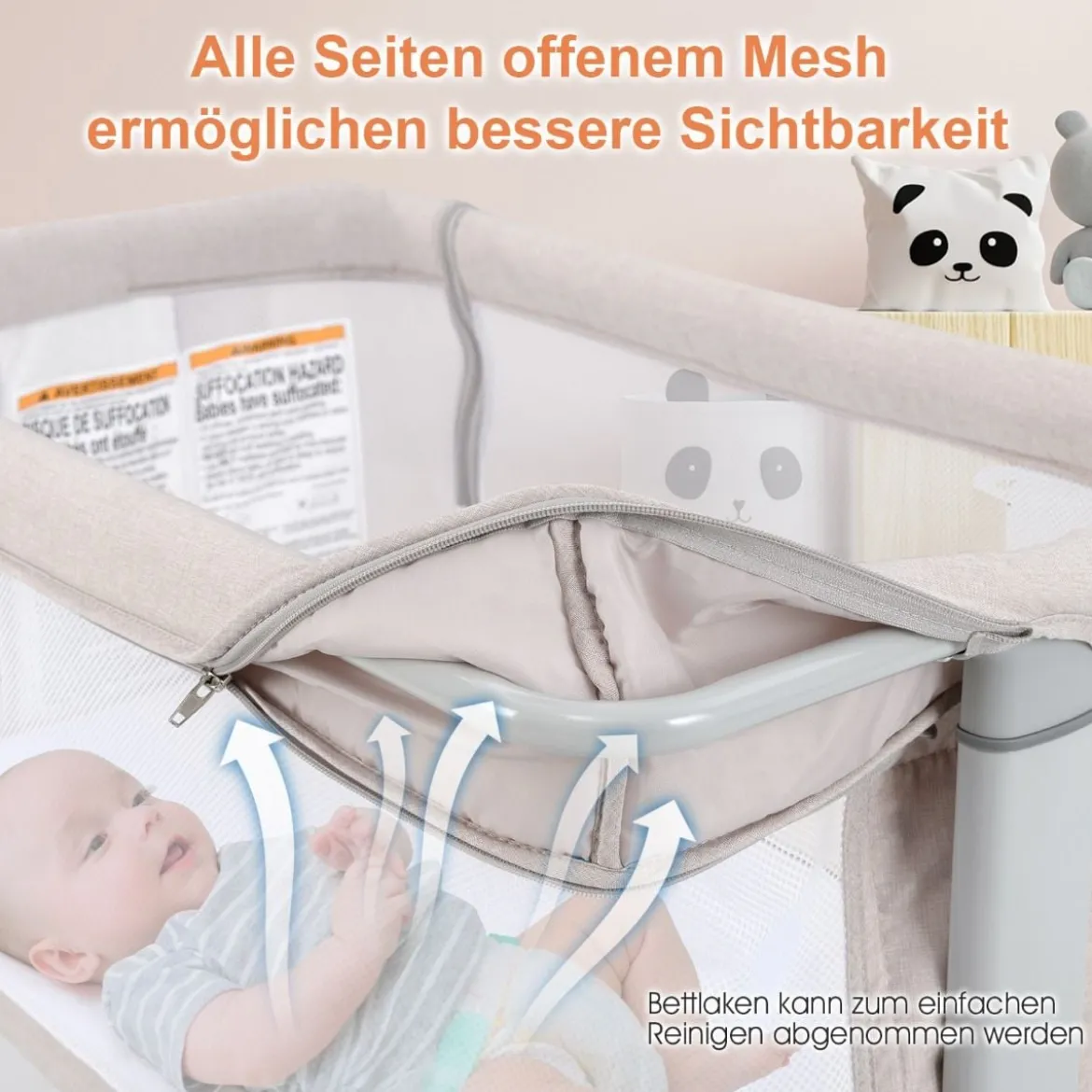 3 in 1 Babybett & Babywiege & Kinderbett mit Matratze Beistellbett mit Tragetasche Stubenwagen