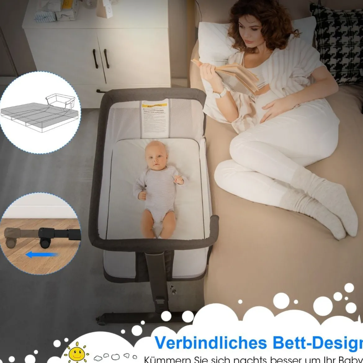 3 in 1 Babybett & Babywiege & Kinderbett mit Matratze Beistellbett mit Tragetasche Stubenwagen