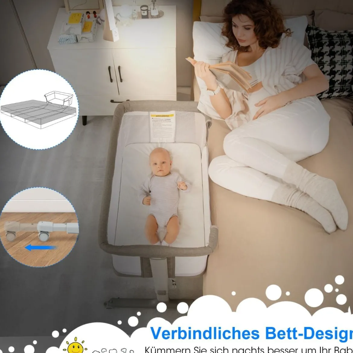 3 in 1 Babybett & Babywiege & Kinderbett mit Matratze Beistellbett mit Tragetasche Stubenwagen