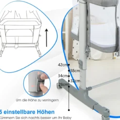 3 in 1 Babybett & Babywiege & Kinderbett mit Matratze Beistellbett mit Tragetasche Stubenwagen