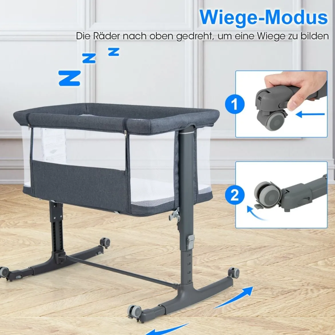 3 in 1 Babybett & Babywiege & Kinderbett mit Matratze Beistellbett mit Tragetasche Stubenwagen