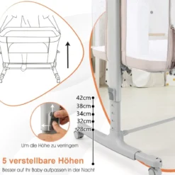 3 in 1 Babybett & Babywiege & Kinderbett mit Matratze Beistellbett mit Tragetasche Stubenwagen