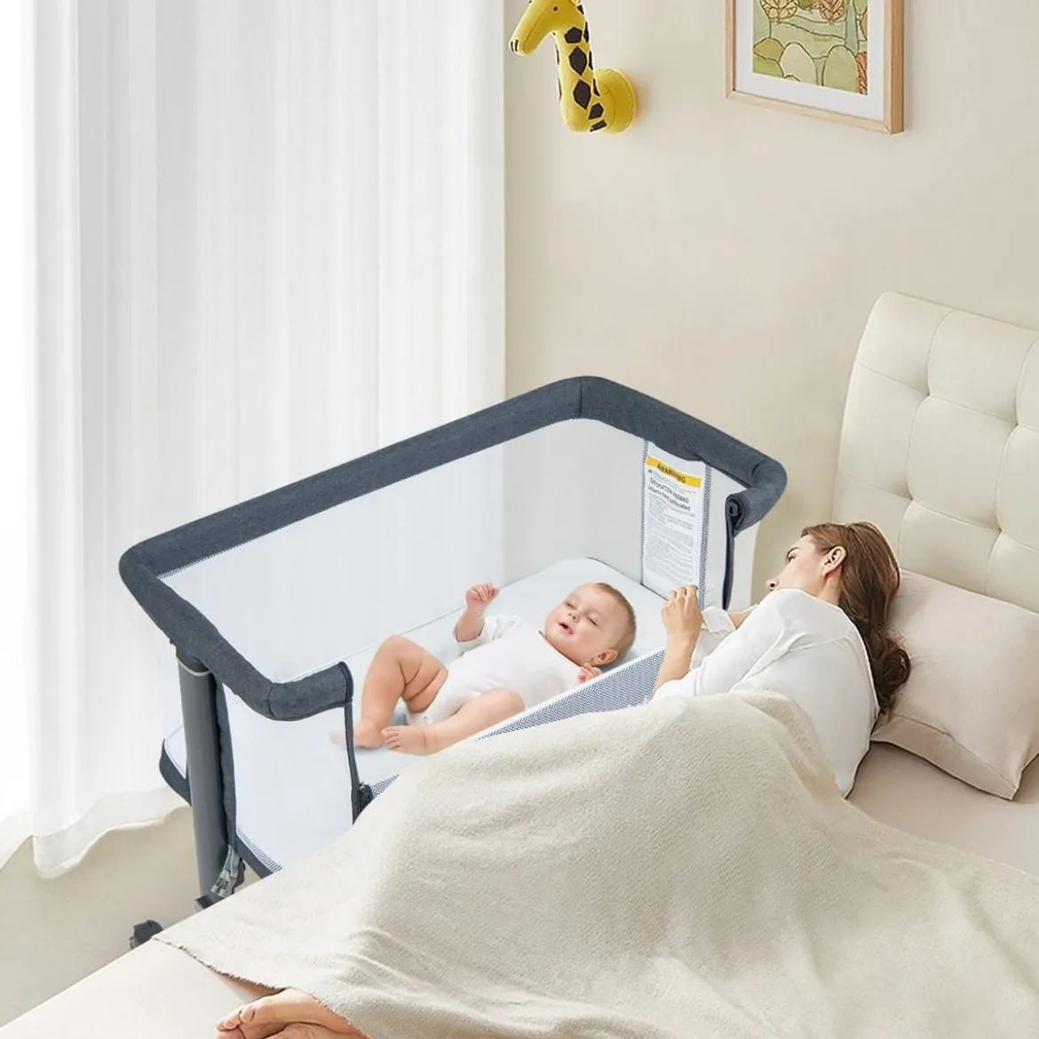 3 in 1 Babybett & Babywiege & Kinderbett mit Matratze Beistellbett mit Tragetasche Stubenwagen