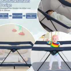 2 in 1 Babybett & Laufstall Klappbar Reisebett mit Matratze Marineblau