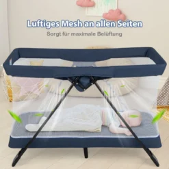 2 in 1 Babybett & Laufstall Klappbar Reisebett mit Matratze Marineblau