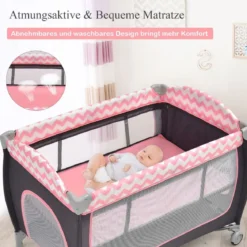 3-in-1-Babybett Tragbares Reisebett mit Spielzeugstange 125 x 65 x 76 cm Rosa