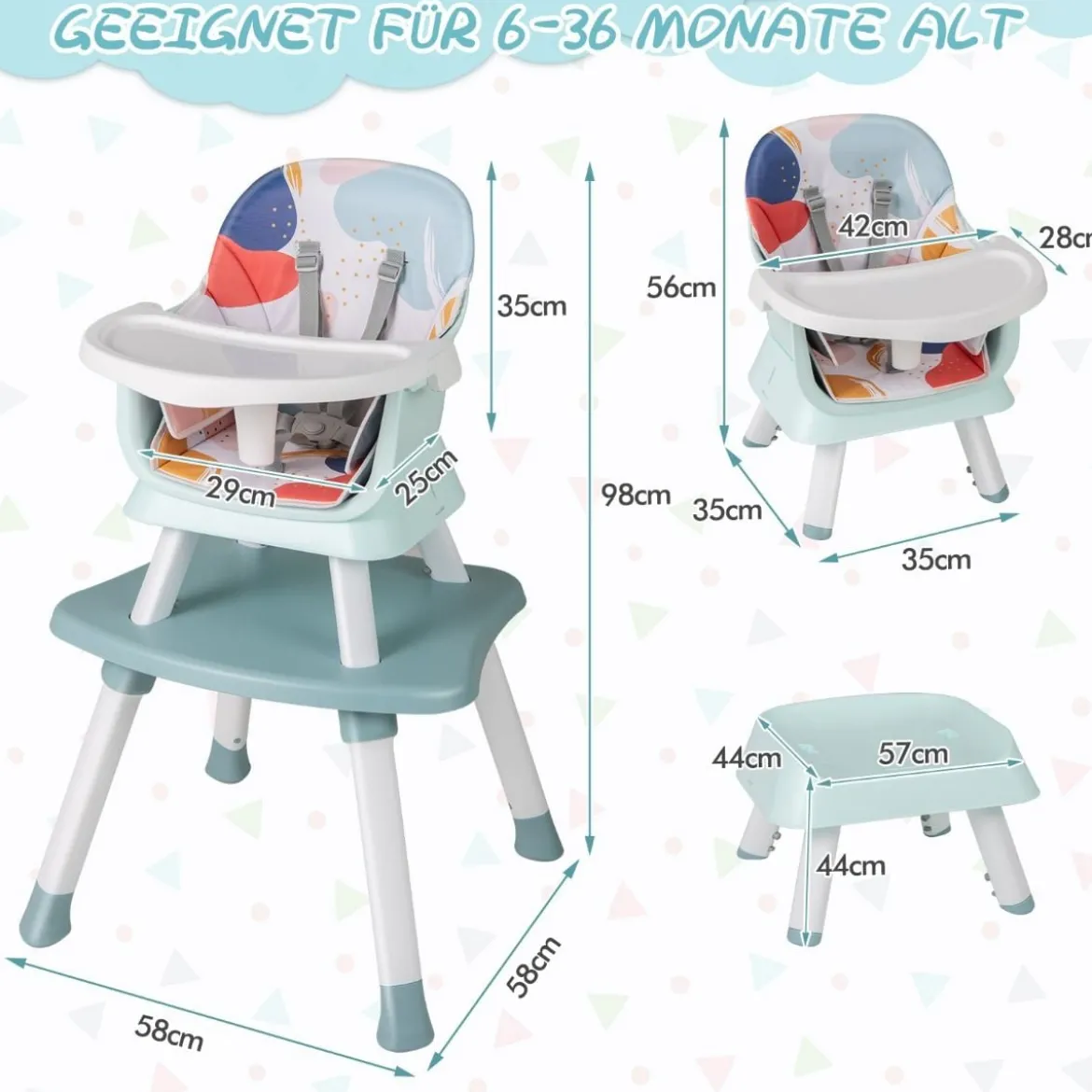 6-in-1 Babyhochstuhl Hochstuhl & Essstuhl & Lerntisch Babystuhl Kombihochstuhl