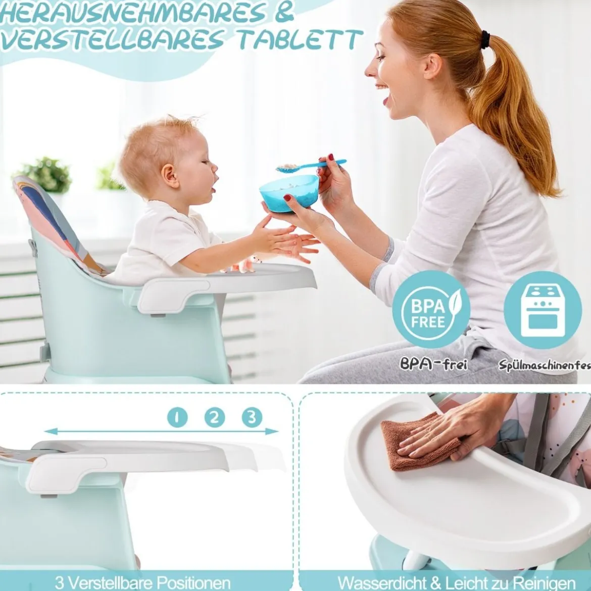 6-in-1 Babyhochstuhl Hochstuhl & Essstuhl & Lerntisch Babystuhl Kombihochstuhl