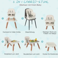 6-in-1 Babyhochstuhl Hochstuhl & Essstuhl & Lerntisch Babystuhl Kombihochstuhl