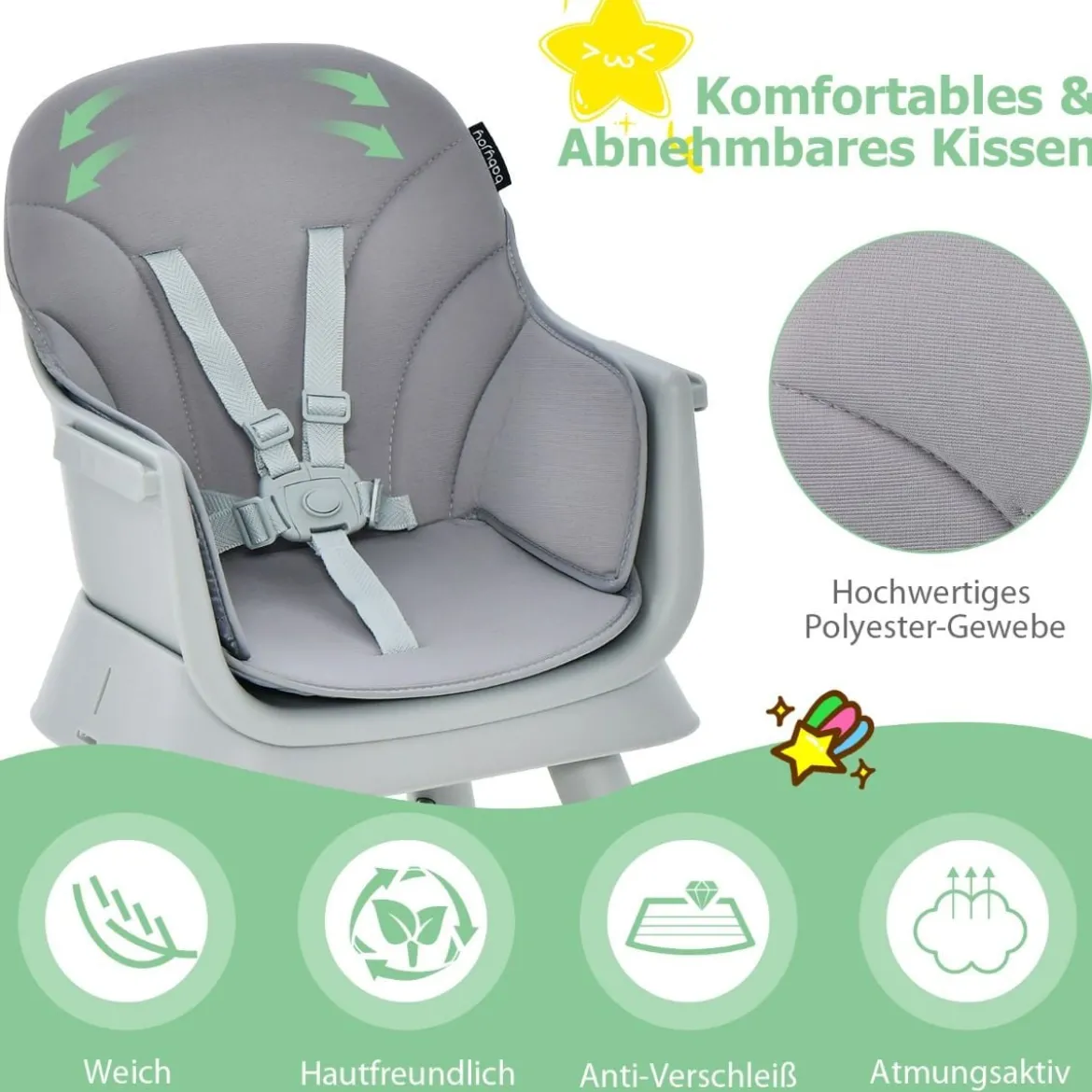 6-in-1 Babyhochstuhl Hochstuhl & Essstuhl & Lerntisch Babystuhl Kombihochstuhl