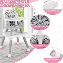 6-in-1 Babyhochstuhl Hochstuhl & Essstuhl & Lerntisch Babystuhl Kombihochstuhl