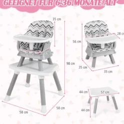 6-in-1 Babyhochstuhl Hochstuhl & Essstuhl & Lerntisch Babystuhl Kombihochstuhl