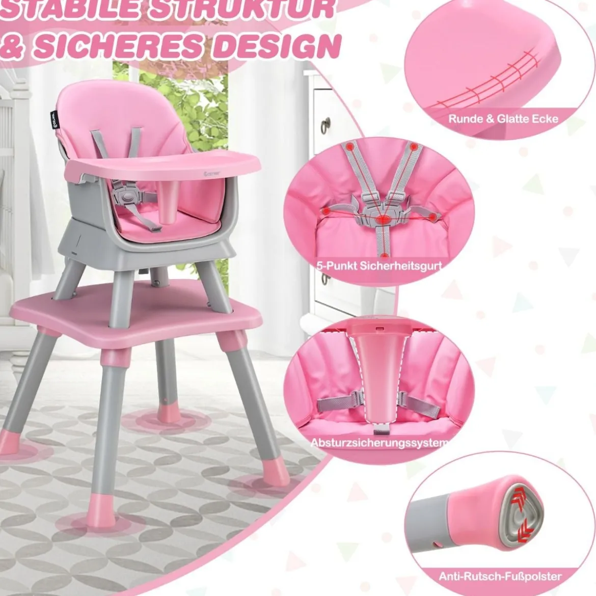 6-in-1 Babyhochstuhl Hochstuhl & Essstuhl & Lerntisch Babystuhl Kombihochstuhl