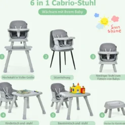 6-in-1 Babyhochstuhl Hochstuhl & Essstuhl & Lerntisch Babystuhl Kombihochstuhl