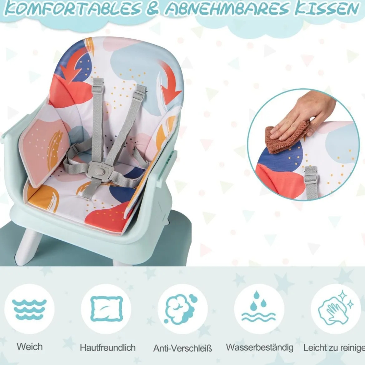 6-in-1 Babyhochstuhl Hochstuhl & Essstuhl & Lerntisch Babystuhl Kombihochstuhl
